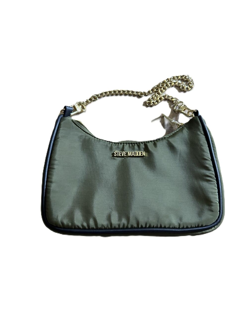 Steve Madden Olive Green Nylon Shoulder Bag Gold Chain Y2K Purse
